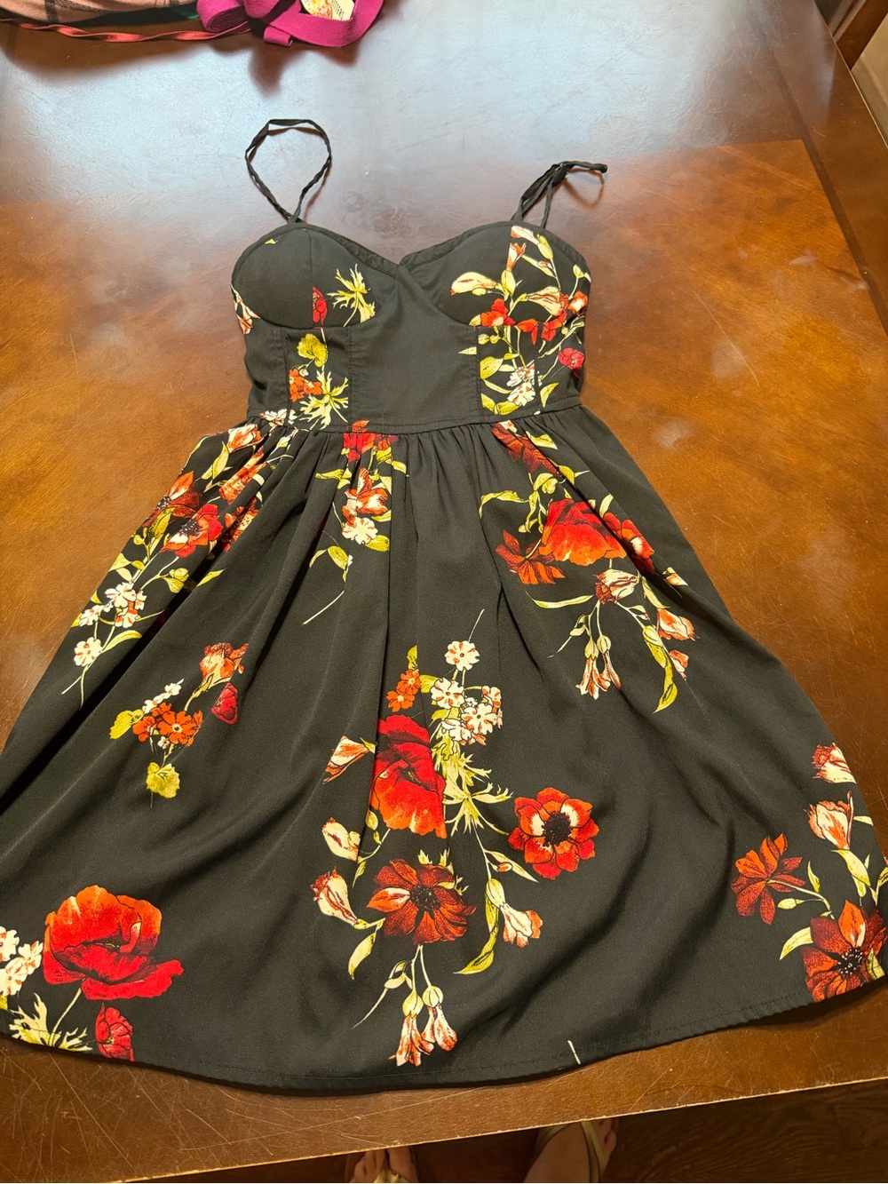 Band of Gypsies Black Sundress with Red & Yellow Floral Print
